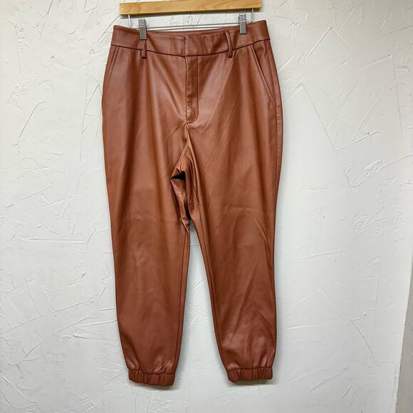 Bar III Camel Brown Colored Faux Leather Jogger Pants Size 12 Preppy Neutral - Picture 4 of 9